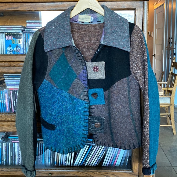 Upcycled Wool BAABAAZUZU Jacket Teal/Brown/Black Colour Pallet Size Medium - Picture 1 of 12